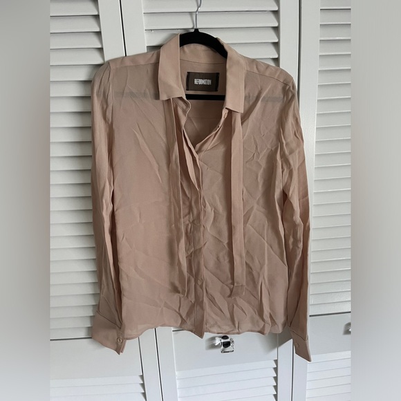 Reformation nude blouse with optional neck tie Small - Picture 1 of 3